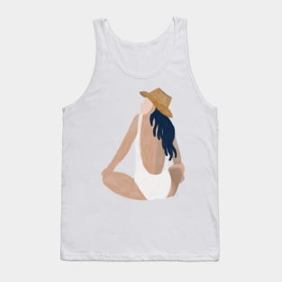 Blue haired girl sitting on the beach Tank Top